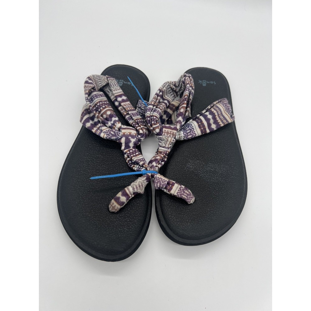 Sanuk‎ Yoga Sling Sandals Women's Size 4-5 Purple Multi Geometric Pattern Flip
